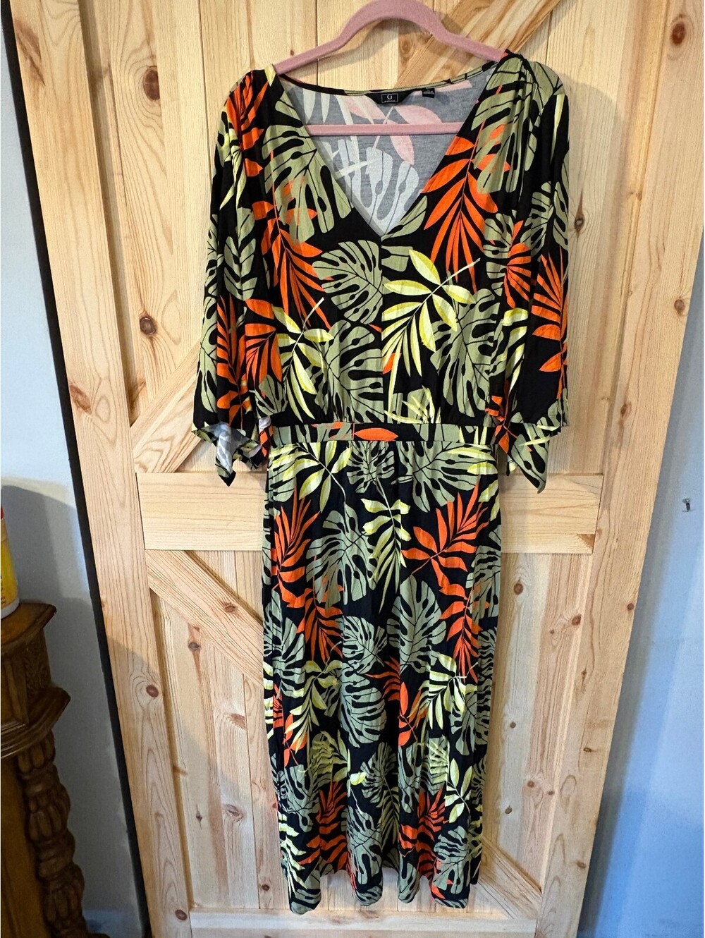 G By Giuliana Tropical Leaf Print Viscose Spandex Maxi Dress Medium NWOT